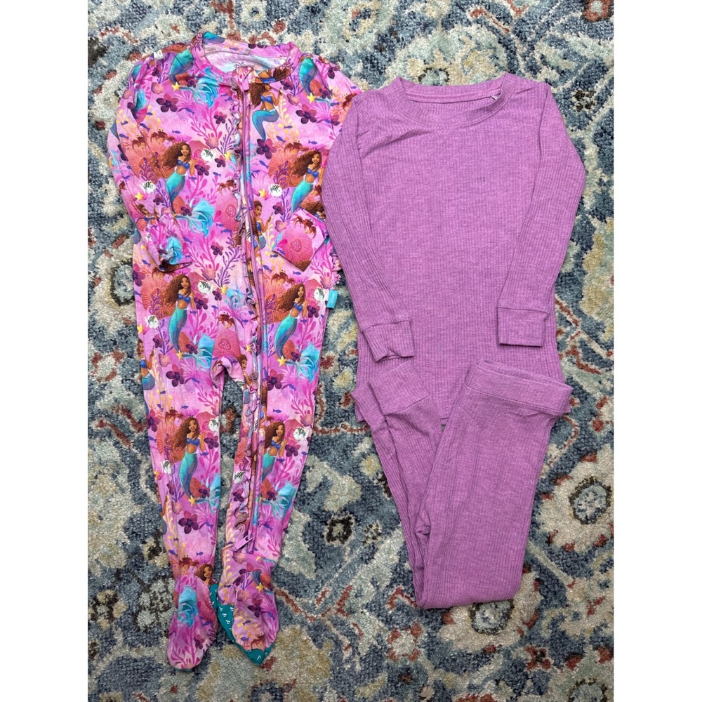 Disney Posh Peanut Little Sleepies Girls 18-24M Pink Ribbed Mermaid PJ Bundle
